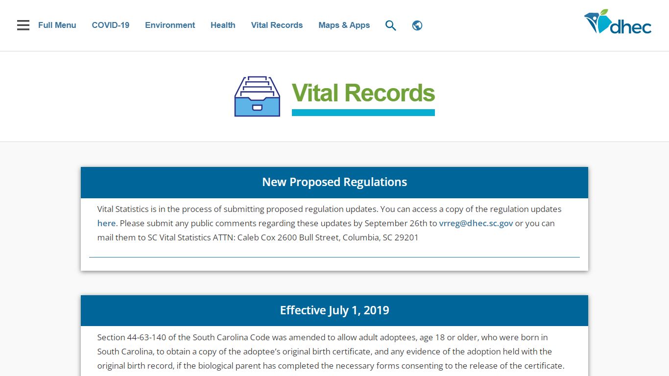 Vital Records | SCDHEC